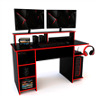Escritorio Gamer Delos 140cm con Alzada y Estantes Negro y Rojo