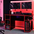 Escritorio Gamer Delos 140cm con Alzada y Estantes Negro y Rojo