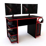 Escritorio Gamer Delos 120cm Con 4 Estantes Negro y Rojo