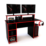 Escritorio Gamer Delos 140cm con Alzada y Estantes Negro y Rojo