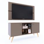 Rack + Panel Delos Para Tv Hasta 42" 2 Puertas Estantes Gris Cubanita