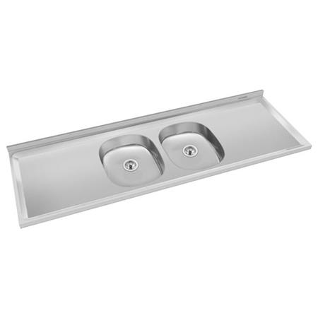 Mesada Doble Bacha Acero Inoxidable 140cm Respaldo Reforzado Duranox