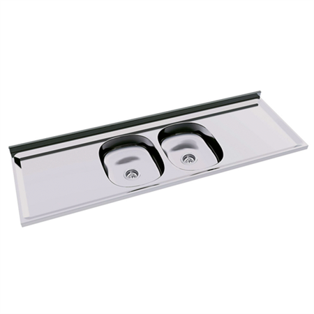 Mesada 160cm Acero inoxidable Doble Bacha Respaldo reforzado Duranox