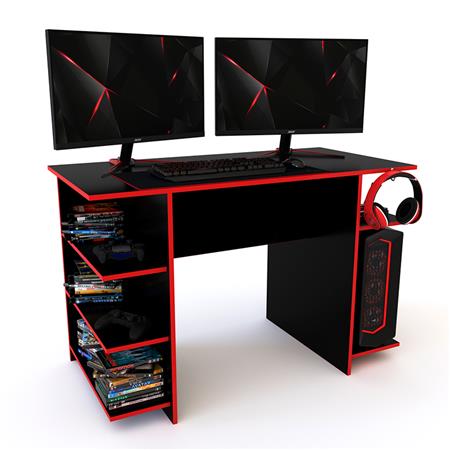 Escritorio Gamer Delos 120cm Con 4 Estantes Negro y Rojo