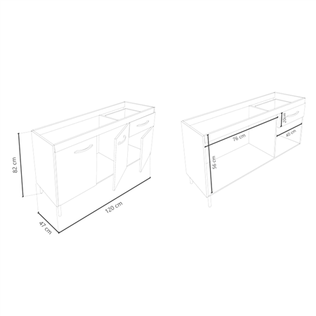 Bajo Mesada 120cm 3 Puertas 1 Cajón Blanco Termo Negro Delos (Sin Mesada)