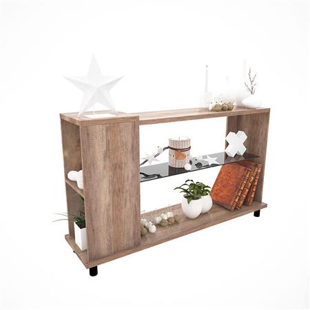Mesa de Arrime con Estante de Vidrio Roble Nebraska Gris Delos