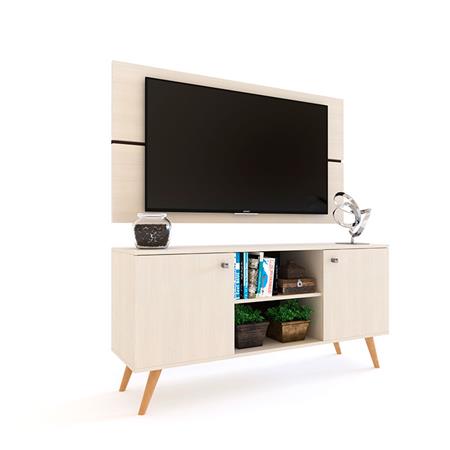 Rack con Panel para Tv hasta 42" 2 Puertas Estantes Fineline Crema Delos