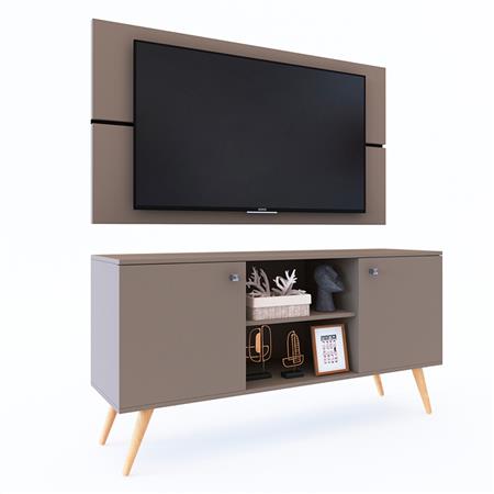 Rack + Panel Delos Para Tv Hasta 42" 2 Puertas Estantes Gris Cubanita