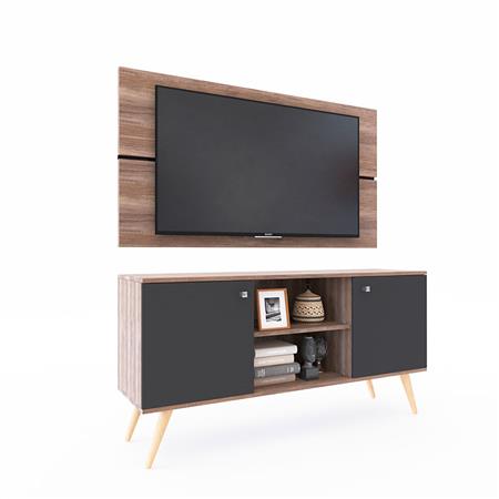 Rack con Panel para Tv hasta 42" 2 Puertas Estantes Nebraska Gris / Gris Sombra Delos