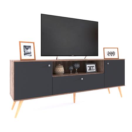 Rack Delos Para TV Hasta 65" 3 Puertas Estante Roble Nebraska Gris y Gris Sombra