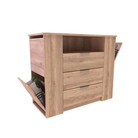 Cómoda 3 Cajones con Zapateras Doble + Estante 94x111.5x48cm Roble Nebraska Natural Delos