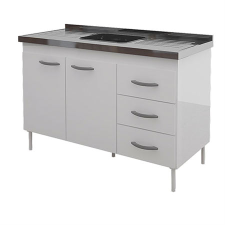 Bajo Mesada 120 cm. 2 Puertas 3 Cajones Blanca Delos (Sin Mesada)