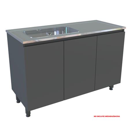 Bajo Mesada Delos Lux 3 Puertas Gris Sombra Estante Interno Patas Regulables (Sin Mesada)