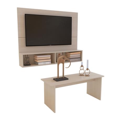 COMBO: Mesa Ratona + Panel para TV de hasta 55" Fineline Crema Delos