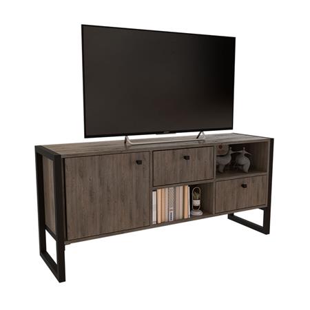 Rack Industrial Para Tv de Hasta 50" 1 Puerta 2 Cajones Estantes Roble Denver Grafito Delos