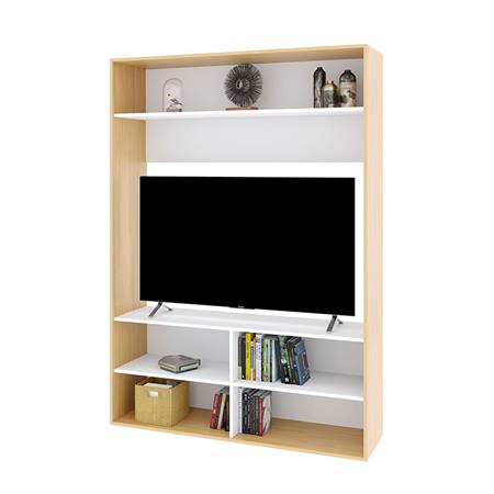 Rack para Tv hasta 55" con Estantes Roble Natural Blanco Delos