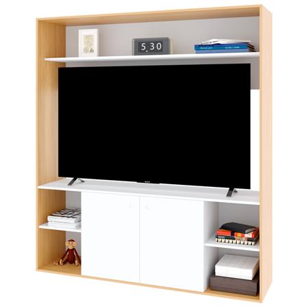 Rack Visión Para Tv de Hasta 65" 2 Puertas Estantes Roble Natural y Blanco Delos