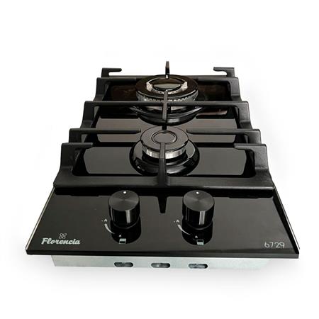 Anafe a Gas Florencia 2 Hornallas Triple Corona Vidrio Templado Negro Encendido 6729