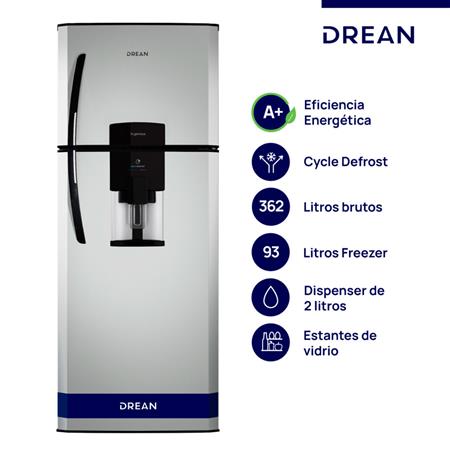 Heladera con Freezer Drean 362L con Dispenser Gris HDR370F61S