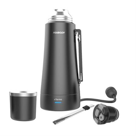 Termo Eléctrico Peabody 1 Litro Negro Inoxidable Bombilla Tapa Mate Térmica