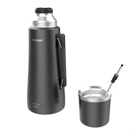 Termo Eléctrico Peabody 1 Litro Negro Inoxidable Bombilla Tapa Mate Térmica