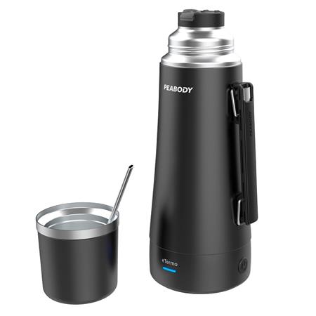 Termo Eléctrico Peabody 1 Litro Negro Inoxidable Bombilla Tapa Mate Térmica