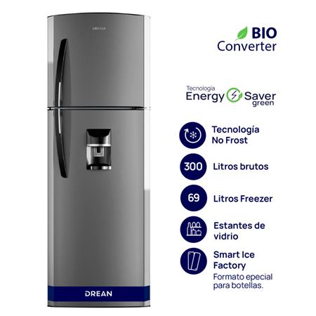 Heladera con Freezer Drean No Frost 300L con Dispenser Grafito RDA300FBRT.